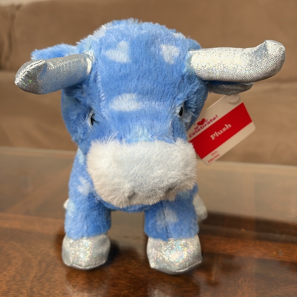 Adorable Blue Cow Plush With Spotted White Hearts Way To Celebrate New